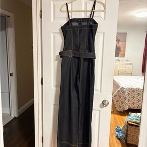 Bisou Bisou Black Denim Boot-Cut Jumpsuit with Contrast Stitching